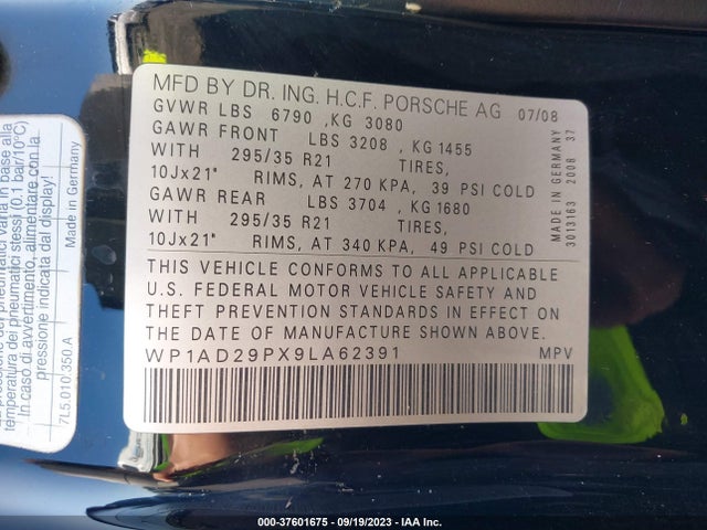 2009 PORSCHE CAYENNE WP1AD29PX9LA62391 Photo 8
