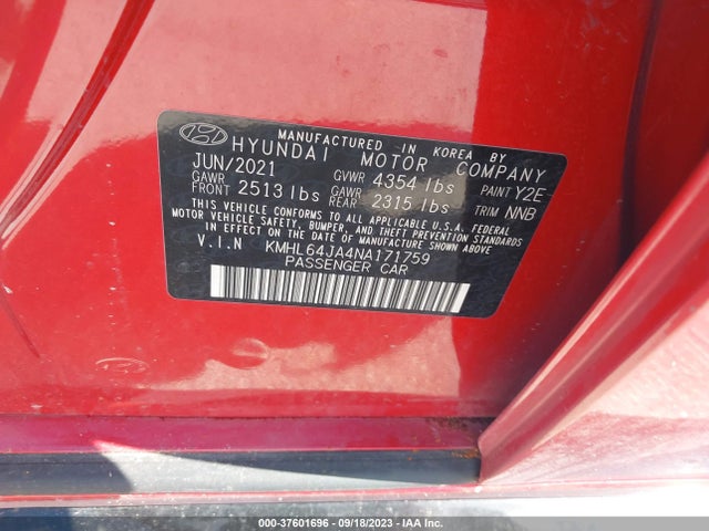 Hyundai SONATA SEL 2022 KMHL64JA4NA171759 Image 9