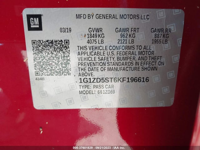 Chevrolet MALIBU LT 2019 1G1ZD5ST6KF196616 Image 9