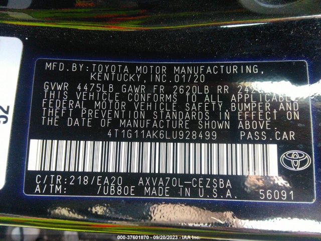 Toyota CAMRY SE 2020 4T1G11AK6LU928499 Image 16
