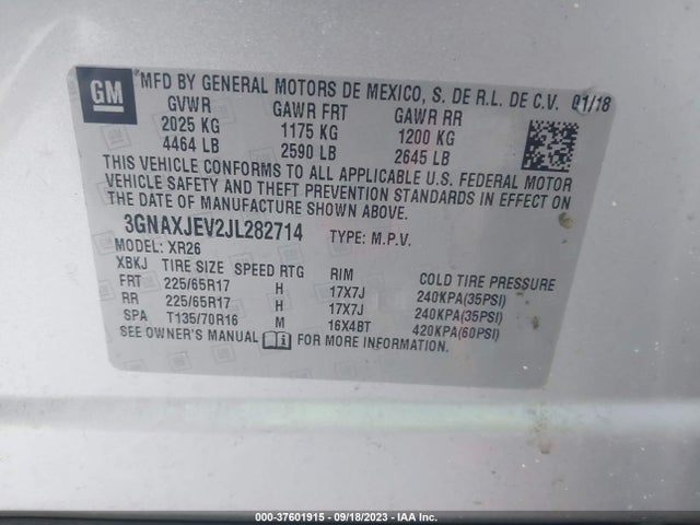 Chevrolet EQUINOX LT 2018 3GNAXJEV2JL282714 Image 9