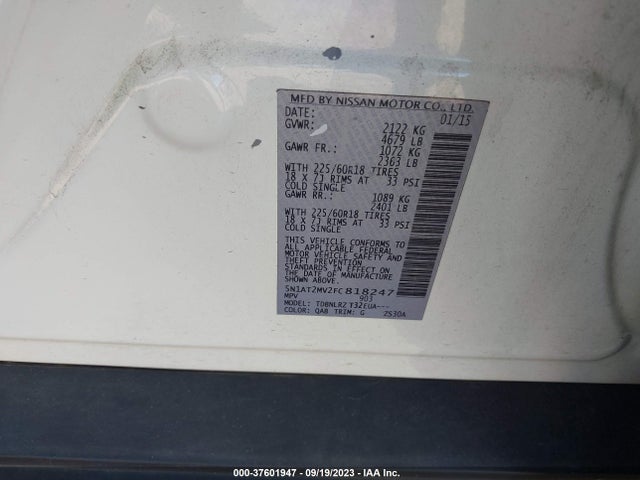 2015 NISSAN ROGUE SL VIN: 5N1AT2MV2FC818247