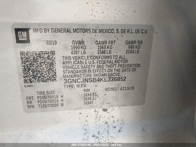 Chevrolet TRAX LS 2019 3GNCJNSB4KL336852 Image 9