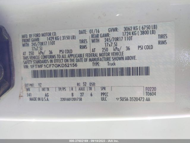 1FTMF1CF7GKD52156 Ford F-150 Xl/xlt