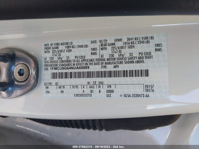 Ford ESCAPE SE 2022 1FMCU9G64NUA60889 Image 9