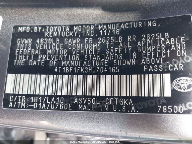 4T1BF1FK3HU704165 Toyota CAMRY XLE