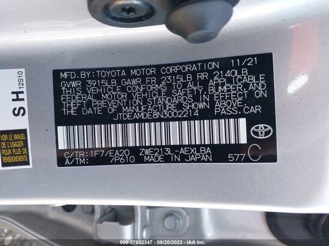Toyota Corolla Hybrid Le 2022 JTDEAMDE8N3002214 Image 9