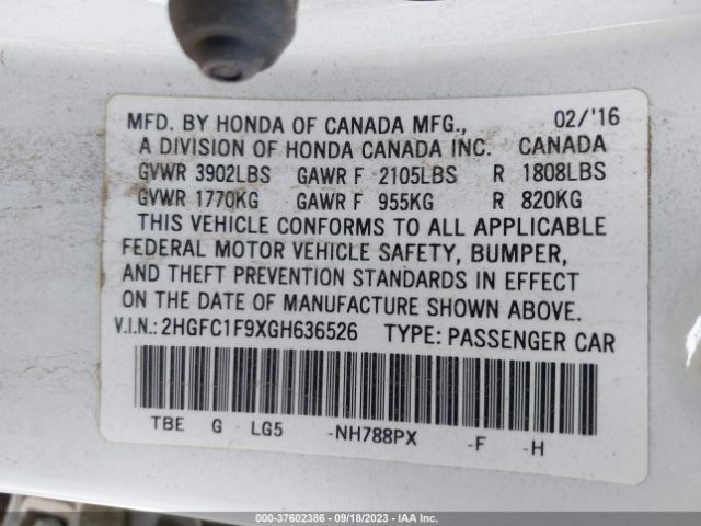 2HGFC1F9XGH636526 Honda Civic Sedan Touring