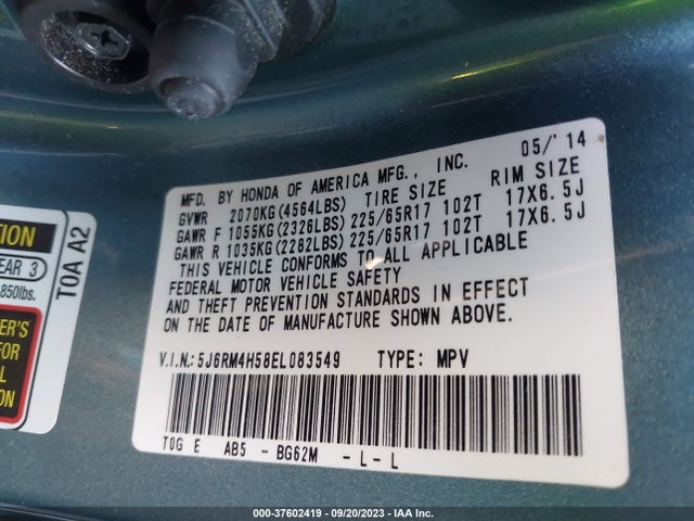 Honda CR-V EX 2014 5J6RM4H58EL083549 Image 9