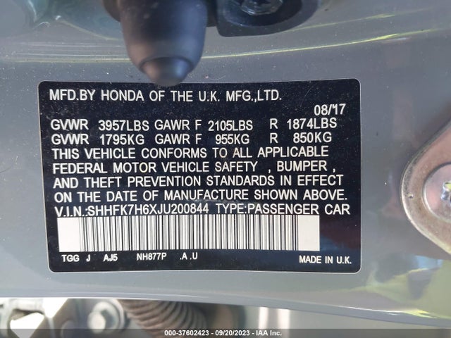 Honda Civic Hatchback Ex 2018 SHHFK7H6XJU200844 Image 9
