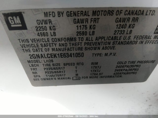 Chevrolet EQUINOX LT 2014 2GNALCEK1E6341050 Image 9