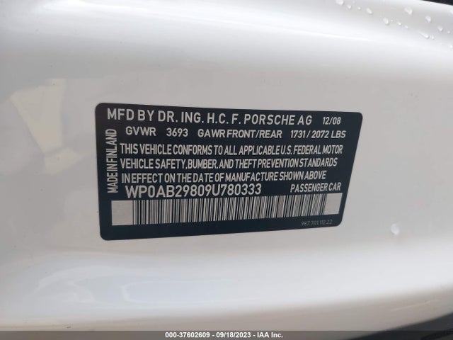 2009 PORSCHE CAYMAN S VIN: WP0AB29809U780333