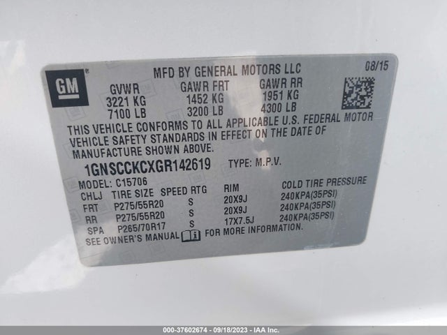 Chevrolet Tahoe Ltz 2016 1GNSCCKCXGR142619 Image 9