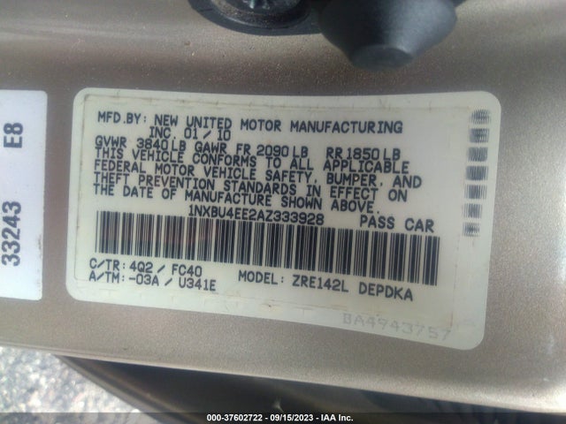 2010 TOYOTA COROLLA VIN: 1NXBU4EE2AZ333928