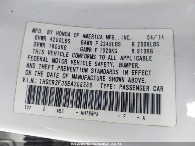 Honda Accord Sedan Lx 2014 1HGCR2F35EA205588 Image 9