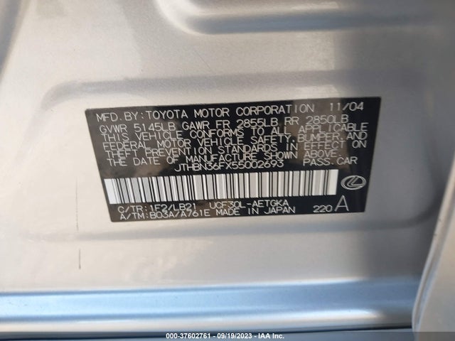 2005 LEXUS LS 430 VIN: JTHBN36FX55002693