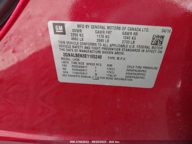 Chevrolet EQUINOX LT 2014 2GNALBEK8E1165248 Image 9