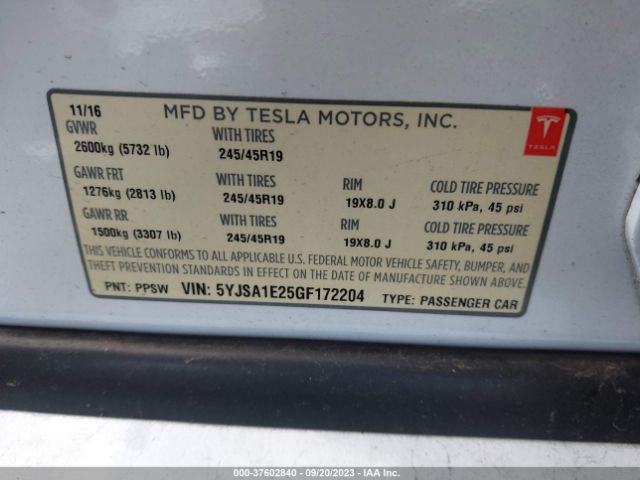 5YJSA1E25GF172204 Tesla Model S 60d/70d/75d/85d/90d
