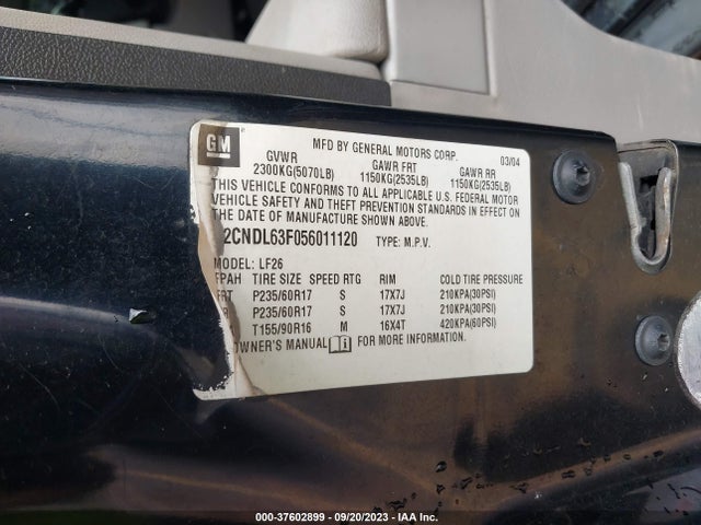 2005 CHEVROLET EQUINOX LT VIN: 2CNDL63F056011120