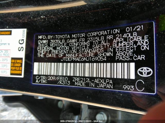 2021 TOYOTA COROLLA JTDEPMAE6MJ169054 Photo 8