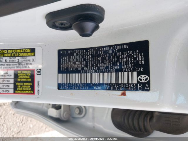 5YFBURHE1JP767350 Toyota COROLLA LE