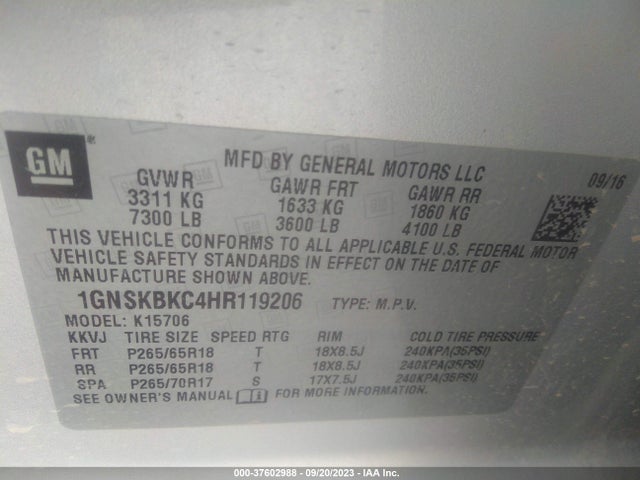 Chevrolet Tahoe Lt 2017 1GNSKBKC4HR119206 Image 9