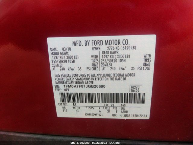 1FM5K7F87JGB26690 Ford Explorer Limited