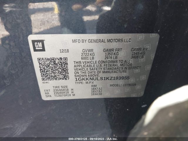 1GKKNULS1KZ193955 GMC ACADIA SLT