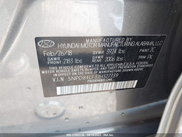 Hyundai ELANTRA SEL 2018 5NPD84LF3JH327739 Image 9