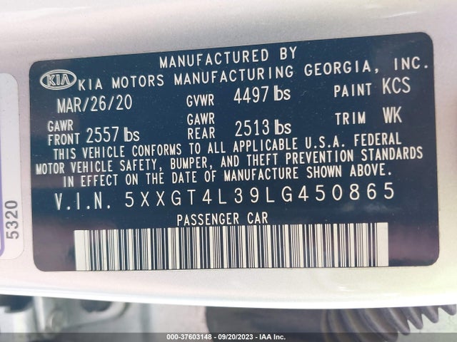 KIA Optima Se 2020 5XXGT4L39LG450865 Image 9