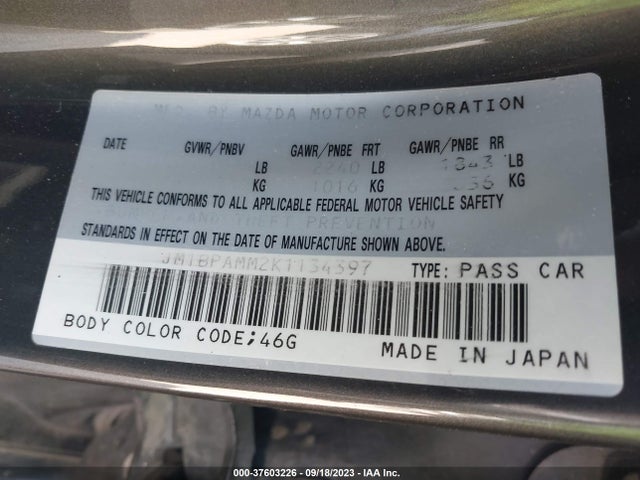 2019 MAZDA MAZDA3 HATCHBACK W/PREFERRED PKG VIN: JM1BPAMM2K1134397