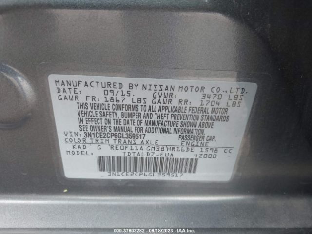 3N1CE2CP6GL359517 Nissan Versa Note S/s Plus/sv/sr/sl