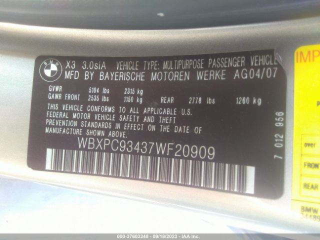 2007 BMW X3 WBXPC93437WF20909 Photo 8