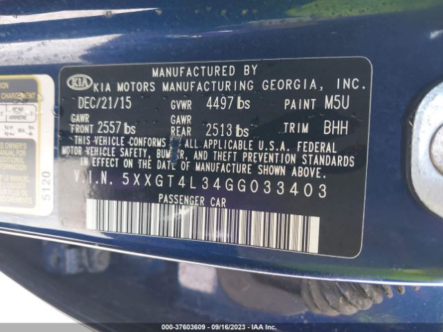 5XXGT4L34GG033403 KIA Optima Lx