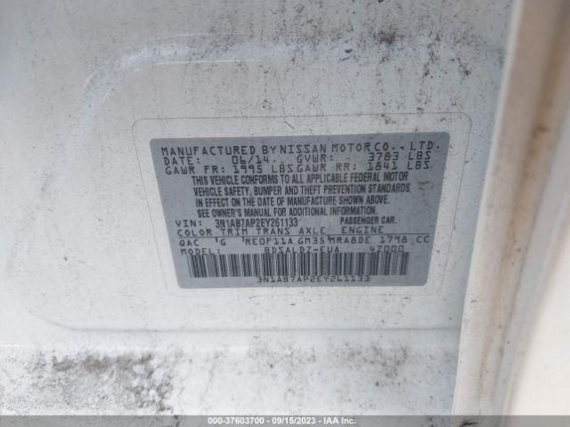 3N1AB7AP2EY261133 Nissan Sentra S/fe+ S/sv/fe+ Sv/sr/sl