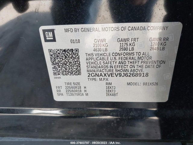 Chevrolet Equinox Premier 2018 2GNAXVEV9J6268918 Image 9