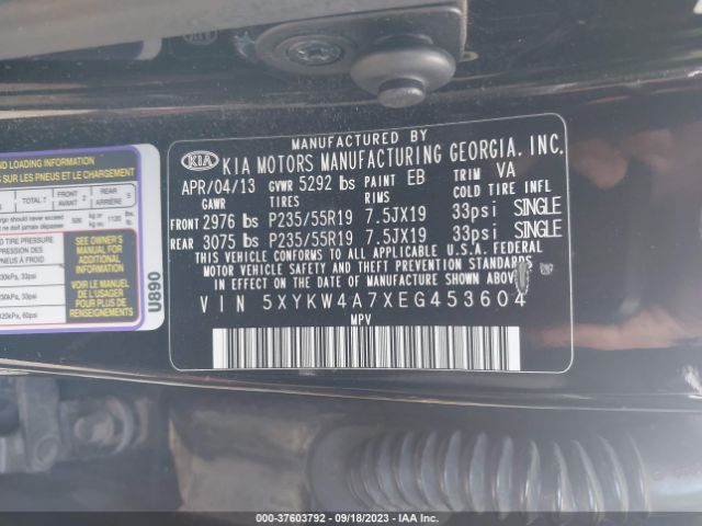 5XYKW4A7XEG453604 KIA Sorento Sx Limited