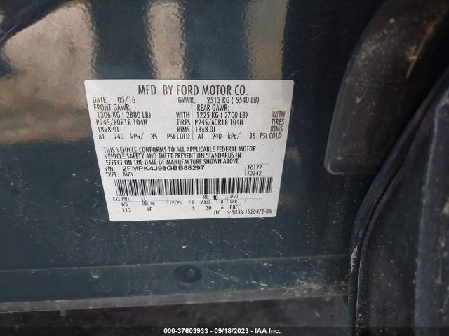 Ford EDGE SEL 2016 2FMPK4J98GBB88297 Image 9
