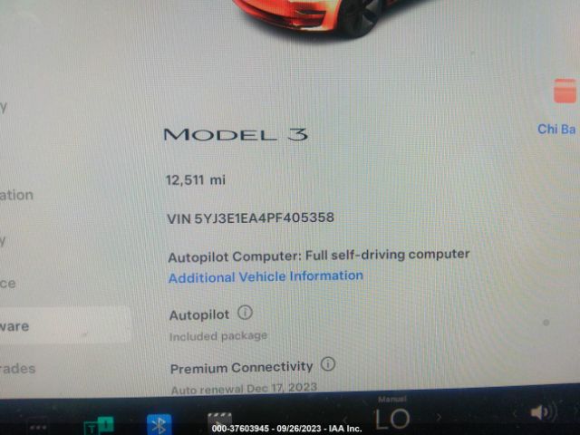 5YJ3E1EA4PF405358 Tesla MODEL 3