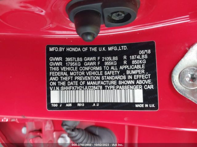 SHHFK7H21JU228478 Honda Civic Hatchback Lx