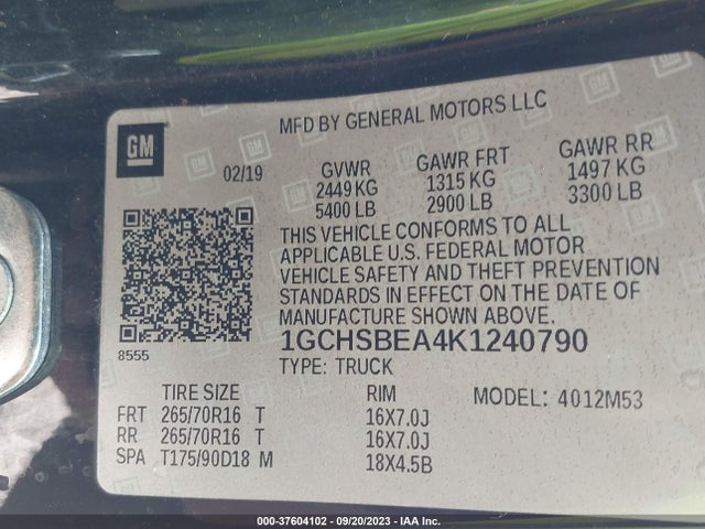 Chevrolet Colorado Wt 2019 1GCHSBEA4K1240790 Image 9