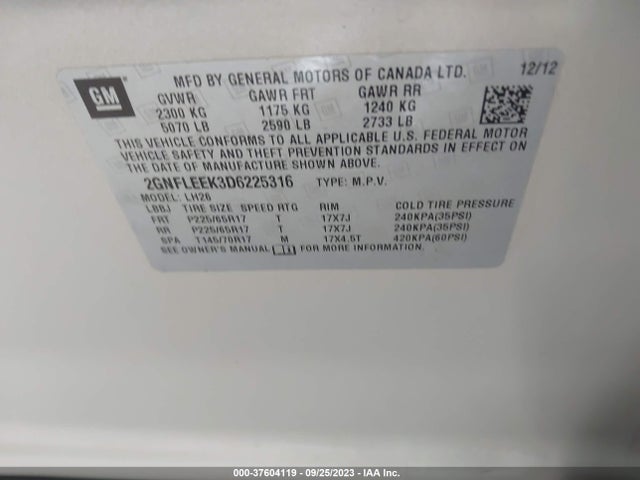 2013 CHEVROLET EQUINOX 1LT VIN: 2GNFLEEK3D6225316