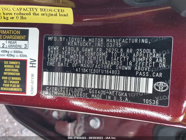 Toyota AVALON LIMITED 2015 4T1BK1EB0FU164803 Image 9