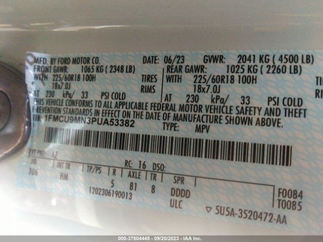 1FMCU9MN3PUA53382 Ford Escape St-line