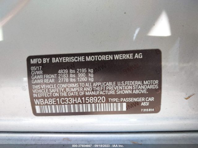 WBA8E1C33HA158920 BMW 3 Series 330e Iperformance