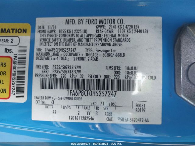 1FA6P8CF0H5257247 Ford MUSTANG GT