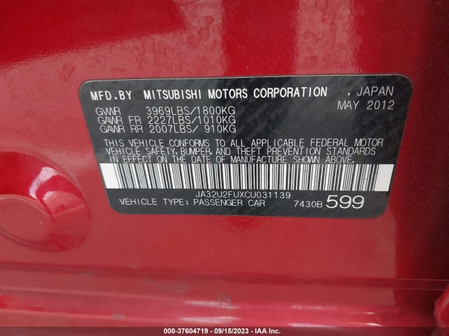 2012 MITSUBISHI LANCER ES VIN: JA32U2FUXCU031139