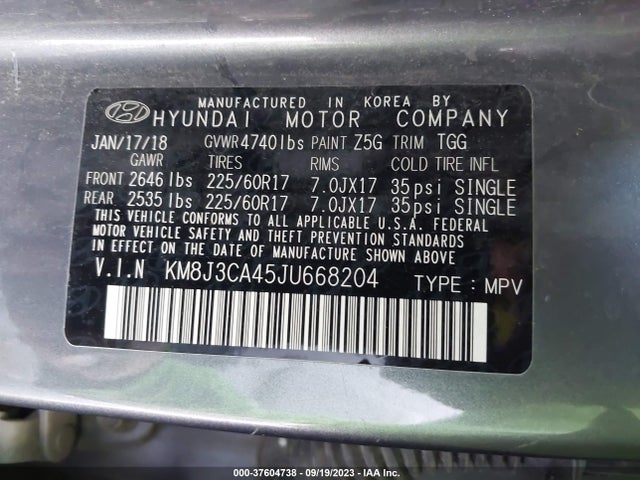 Hyundai TUCSON SEL 2018 KM8J3CA45JU668204 Image 9