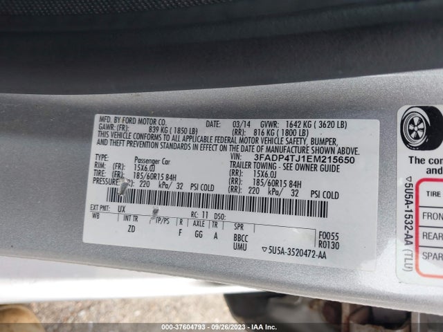 2014 FORD FIESTA S VIN: 3FADP4TJ1EM215650