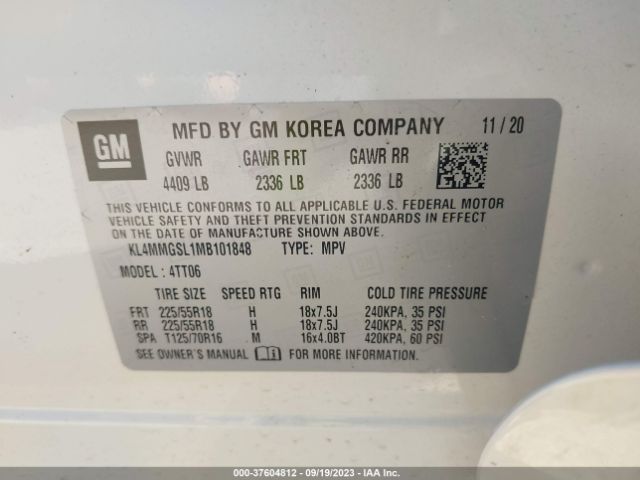 KL4MMGSL1MB101848 Buick Encore Gx Essence